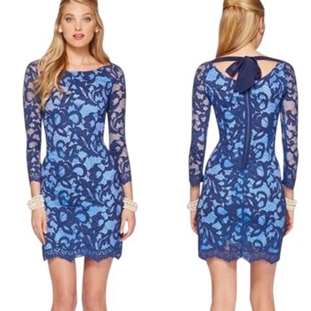 $288 Lilly Pulitzer True Navy Lace Overlay Aaliyah Mini Dress Size 8 Holiday!